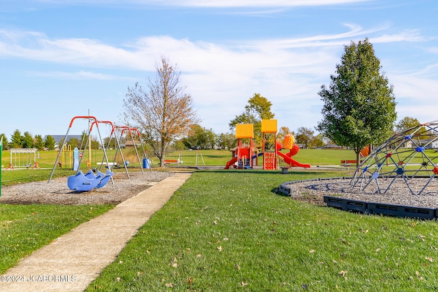 view of play area featuring a lawn