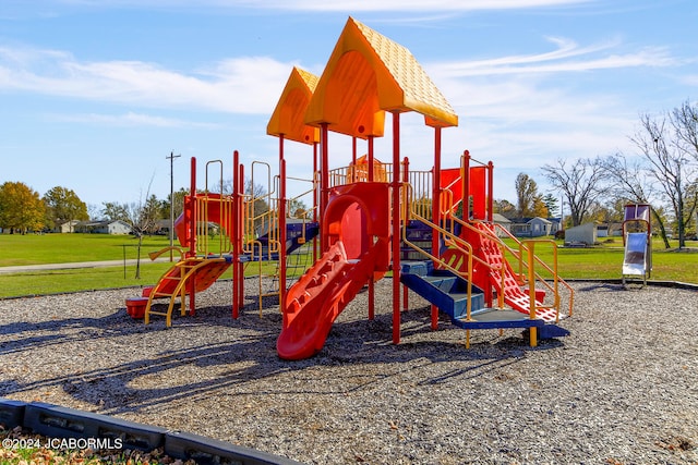 view of jungle gym with a yard