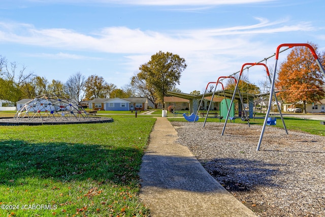 view of play area featuring a lawn