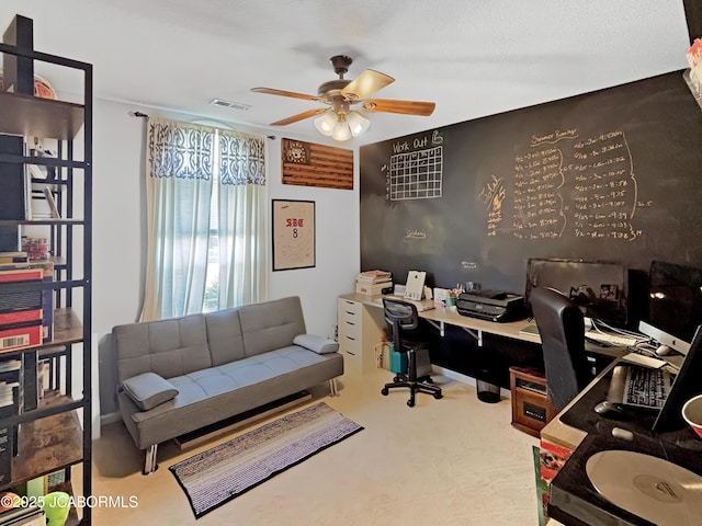 604 Mustang Dr, Ashland, MO 65010 - office with a ceiling fan and carpet
