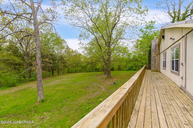 wooden deck featuring a yard