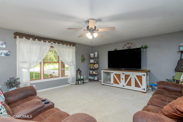 3609 Shamrock Rd, Jefferson City, MO 65101 - carpeted living room featuring a ceiling fan and baseboards