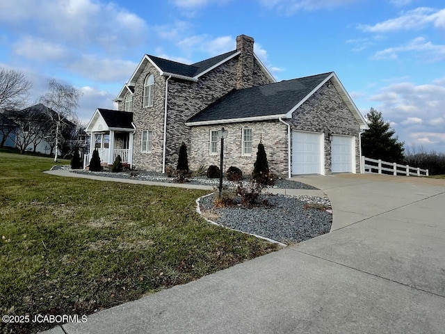 view of property exterior featuring a yard and a garage