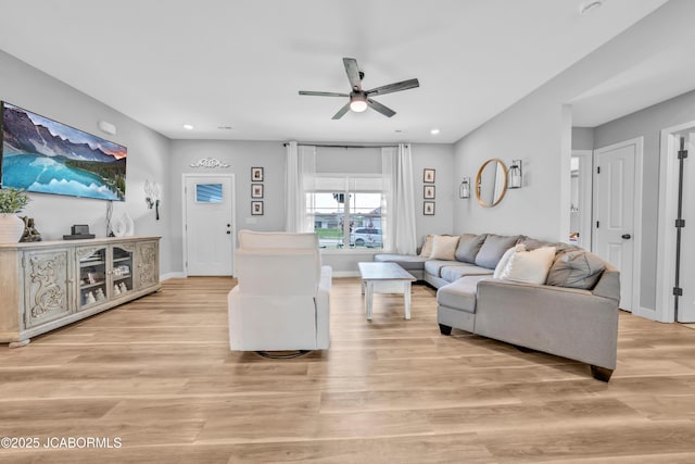 15250 General Dr, Ashland, MO 65010 - living area with recessed lighting, ceiling fan, baseboards, and light wood-style floors