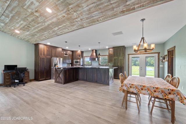 8596 County Rd 146, Williamsburg, MO 63388 - dining area featuring french doors, visible vents, a chandelier, light wood-style floors, and recessed lighting