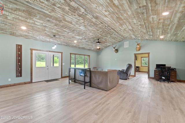8596 County Rd 146, Williamsburg, MO 63388 - living area featuring baseboards, ceiling fan, french doors, and hardwood / wood-style floors