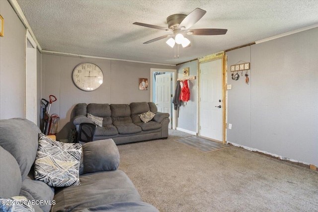 97 Stoddard Rd, Olean, MO 65064 - carpeted living area featuring a ceiling fan, crown molding, and a textured ceiling