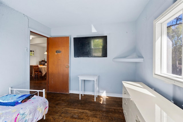 bedroom with dark hardwood / wood-style floors