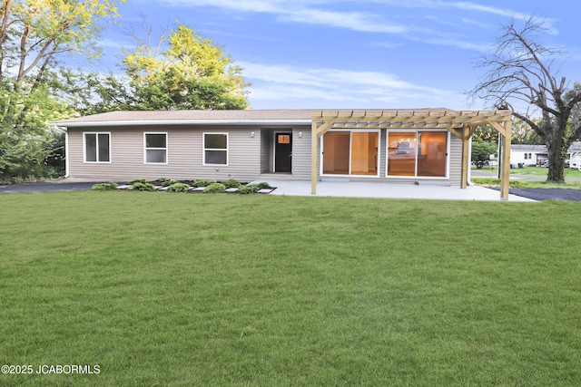 1214 Lynn St, Fulton, MO 65251 - back of house featuring a pergola, a lawn, and a patio