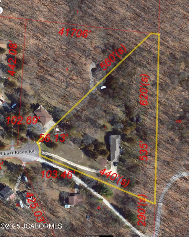 4300 W E Ridge Rd, Columbia, MO 65202 - aerial view of property's location with property boundaries highlighted