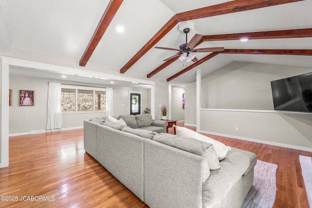 4300 W E Ridge Rd, Columbia, MO 65202 - living area featuring ceiling fan, light wood-type flooring, recessed lighting, and baseboards