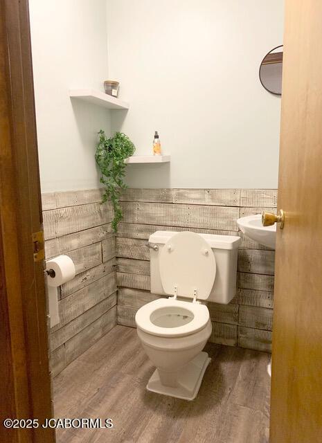 bathroom featuring toilet, wood-type flooring, and sink