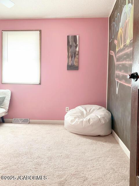 sitting room featuring carpet flooring