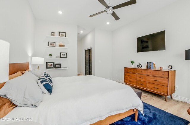 5621 Lightpost Dr, Columbia, MO 65201 - bedroom with wood finished floors, recessed lighting, and ceiling fan