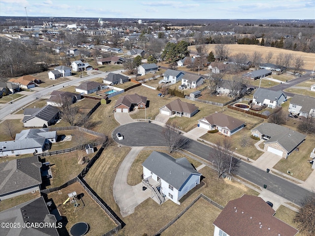 birds eye view of property with a residential view