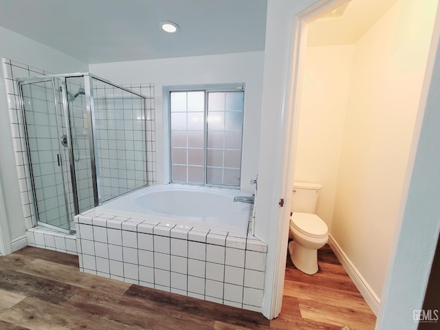 7205 Colony Park Dr, Bakersfield, CA 93313 - full bathroom with a garden tub, wood finished floors, and a stall shower