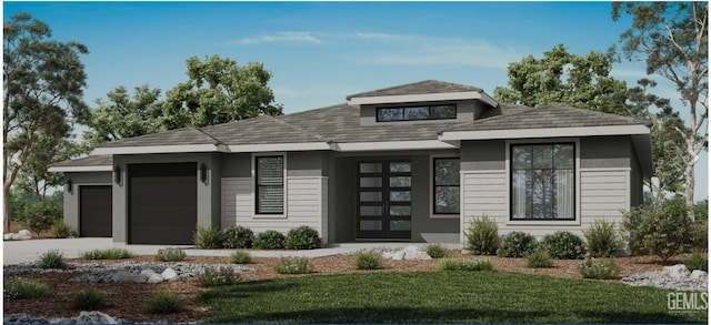 12020 Marquise Dr, Bakersfield, CA 93306 - prairie-style home featuring a garage, concrete driveway, stucco siding, and a front yard