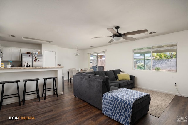 10006 Grand View Summit Dr, Bakersfield, CA 93311 - living room with dark wood-style flooring and ceiling fan