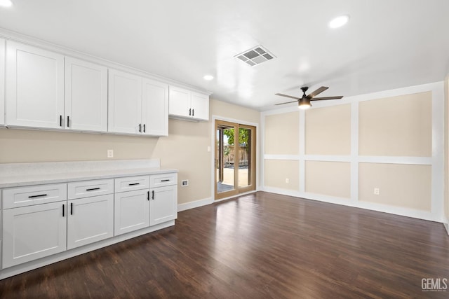 2605 Bladen St, Bakersfield, CA 93309 - kitchen featuring ceiling fan, light countertops, dark wood-style floors, white cabinets, and recessed lighting