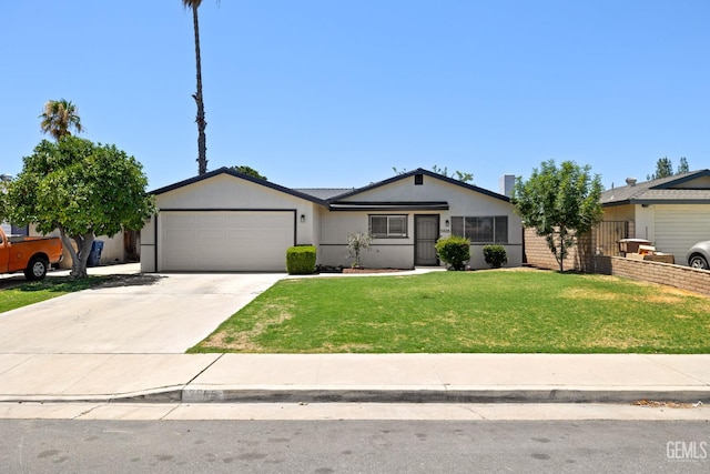 2605 Bladen St, Bakersfield, CA 93309 - ranch-style house featuring a garage, concrete driveway, a front yard, and stucco siding