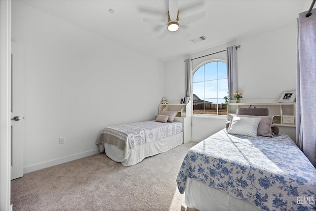 bedroom featuring carpet and ceiling fan