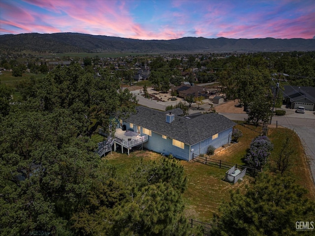 aerial view at dusk of a mountain view