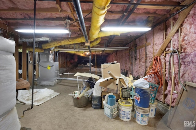 unfinished basement with heating unit