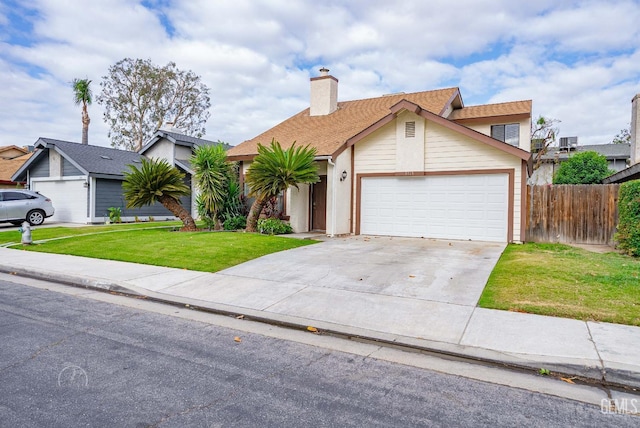 3717 Cypress Glen Blvd, Bakersfield, CA 93309 - view of front facade featuring an attached garage, driveway, a chimney, and a shingled roof