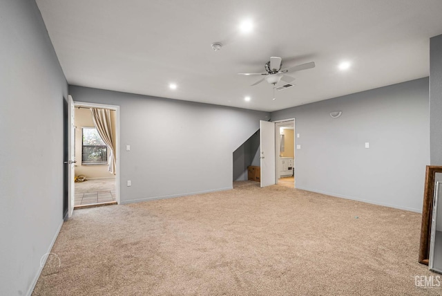 3717 Cypress Glen Blvd, Bakersfield, CA 93309 - empty room featuring a ceiling fan, light carpet, recessed lighting, and baseboards