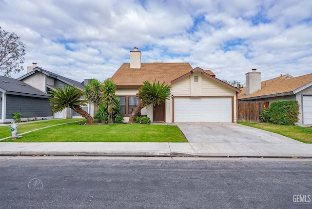 3717 Cypress Glen Blvd, Bakersfield, CA 93309 - view of front of home with concrete driveway, a garage, and a chimney
