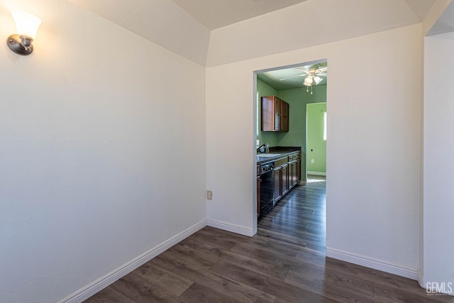 hall featuring sink and dark wood-type flooring