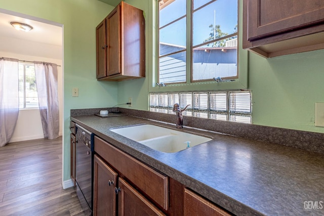 kitchen with dishwasher, wood-type flooring, and sink