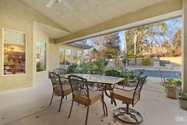 view of patio featuring ceiling fan