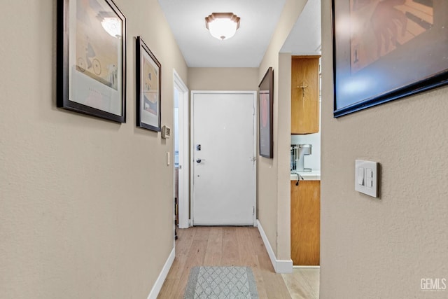 doorway with light hardwood / wood-style flooring