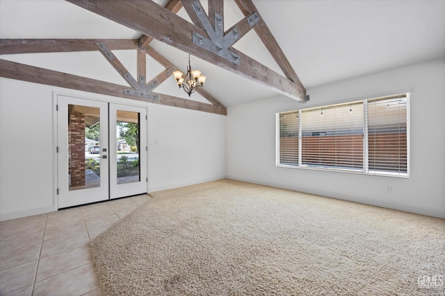 11717 Old Town Rd, Bakersfield, CA 93312 - empty room with a chandelier, french doors, and tile patterned flooring