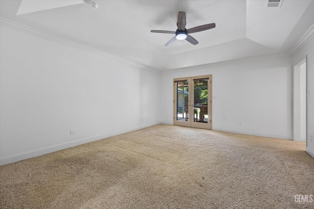11717 Old Town Rd, Bakersfield, CA 93312 - spare room featuring ornamental molding, a tray ceiling, a ceiling fan, carpet, and a smoke detector