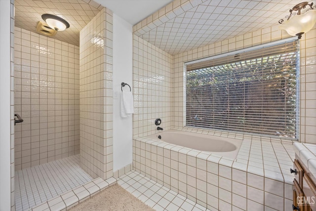 11717 Old Town Rd, Bakersfield, CA 93312 - full bath featuring a garden tub, a tile shower, and tile patterned flooring