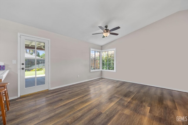 9913 Mark Twain Ave, Bakersfield, CA 93312 - spare room featuring lofted ceiling, dark wood-type flooring, and ceiling fan