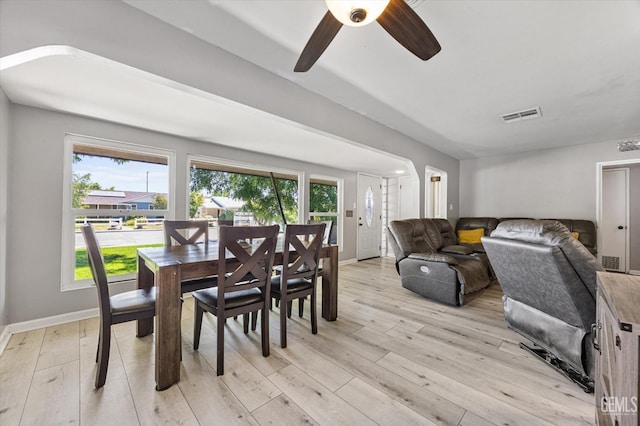 295 Walnut St, Shafter, CA 93263 - dining area with light wood-style flooring, ceiling fan, and baseboards