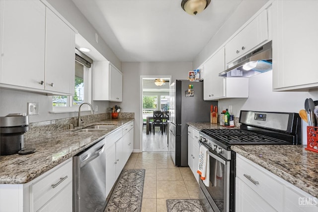 295 Walnut St, Shafter, CA 93263 - kitchen featuring appliances with stainless steel finishes, under cabinet range hood, a sink, and healthy amount of natural light