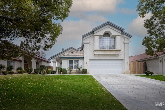 view of front facade featuring a front yard and a garage