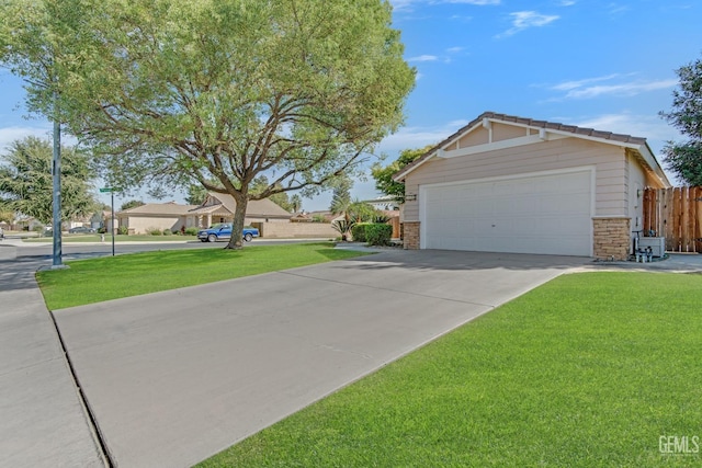 view of property exterior featuring a yard and a garage