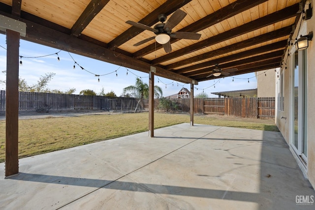 view of patio featuring ceiling fan