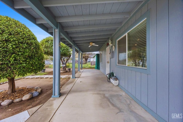 view of patio featuring a ceiling fan