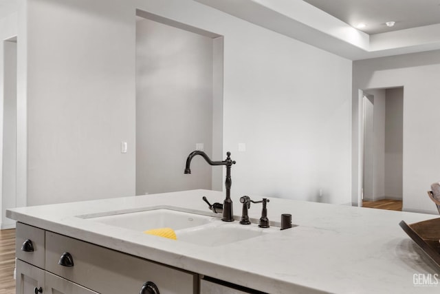 bathroom with wood finished floors and vanity