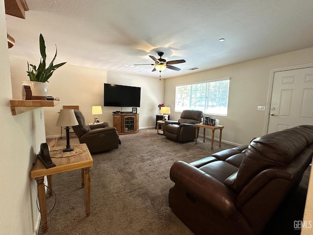 45796 Rocking K Dr, Cal Hot Springs, CA 93207 - living area with ceiling fan, carpet floors, and baseboards