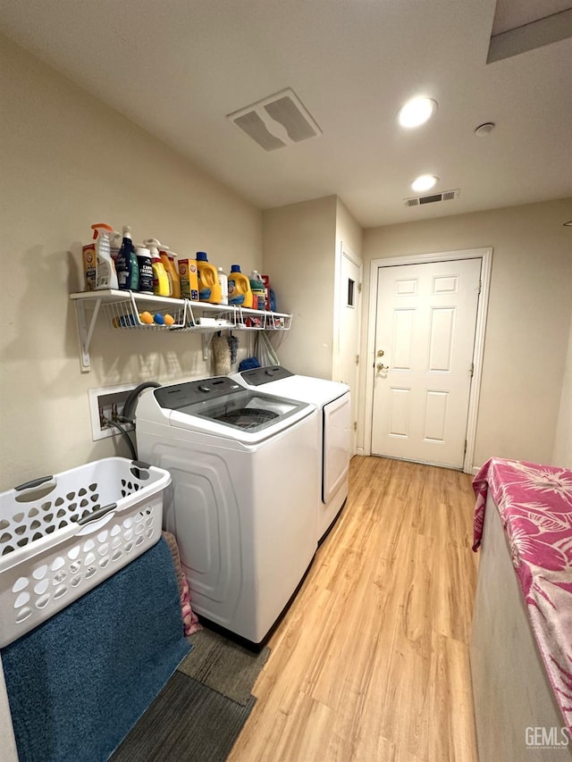 45796 Rocking K Dr, Cal Hot Springs, CA 93207 - washroom featuring washing machine and clothes dryer, light wood-type flooring, and recessed lighting