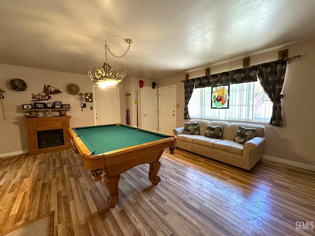 45796 Rocking K Dr, Cal Hot Springs, CA 93207 - game room with wood finished floors, baseboards, a fireplace, and pool table