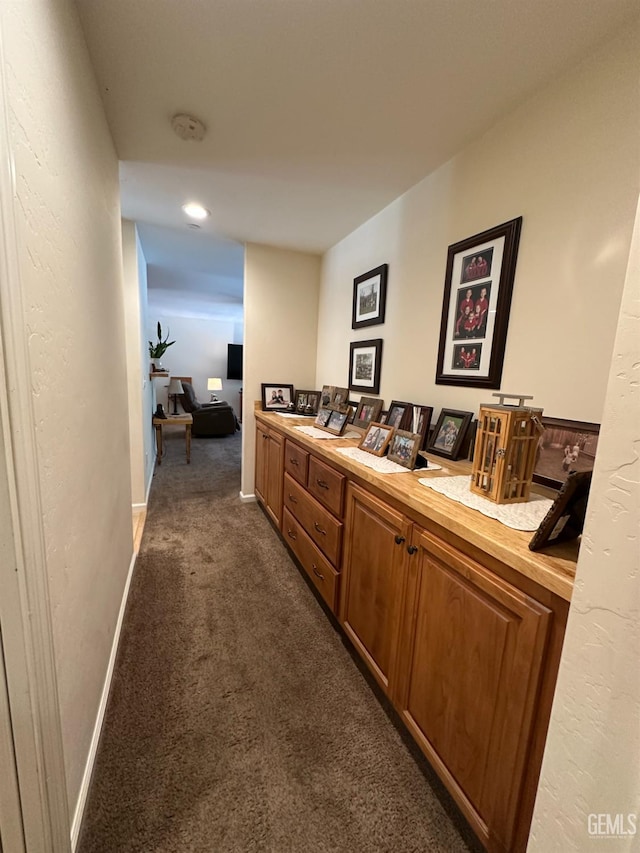 45796 Rocking K Dr, Cal Hot Springs, CA 93207 - hall with dark colored carpet, baseboards, and recessed lighting