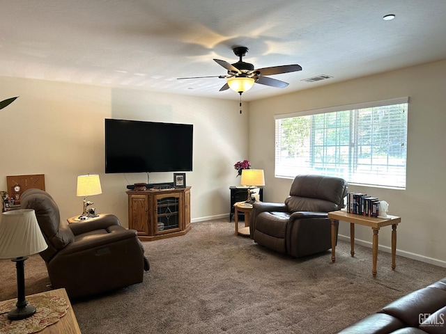 45796 Rocking K Dr, Cal Hot Springs, CA 93207 - living area with a ceiling fan, carpet flooring, and baseboards
